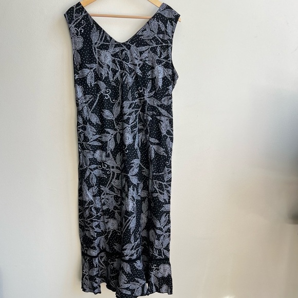 Sunny Side up women's 100% linen Tropical Floral Print Smocked waist Dress SZ XL - Picture 2 of 8